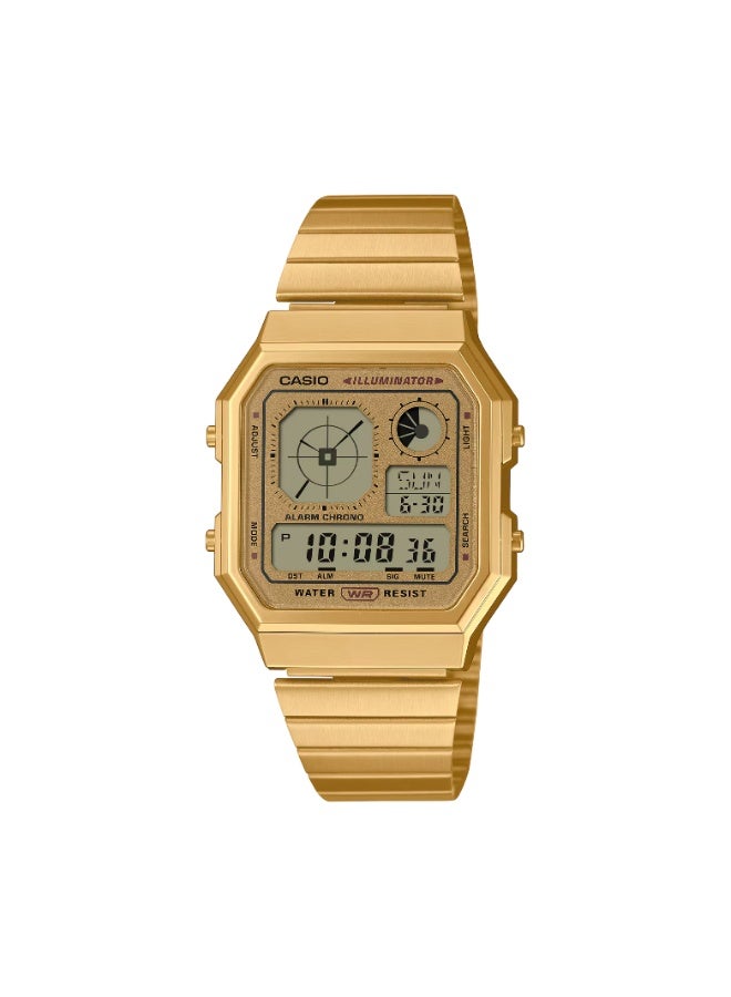 Casio Vintage Digital Watch A130WEG-9ADF Gold Tone, Ion-Plated Stainless Steel Band, World Time, LED Backlight - Image 1